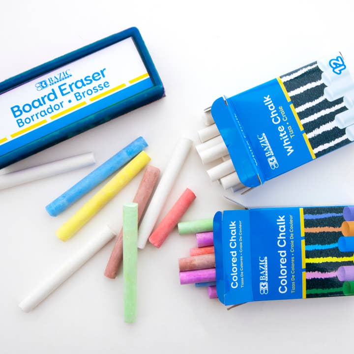 BAZIC Products - Wholesale Chalk - 12 Color & 12 White Chalk w/ Eraser Set3