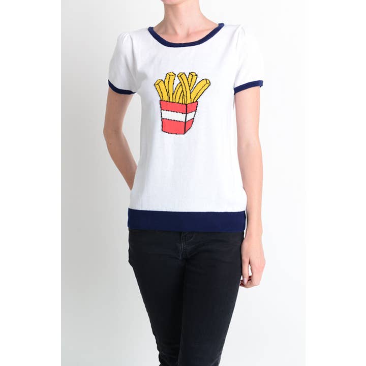 Short Sleeve Crewneck Fries Print T-Shirt Sweater MK32002 for wholesale by Mak