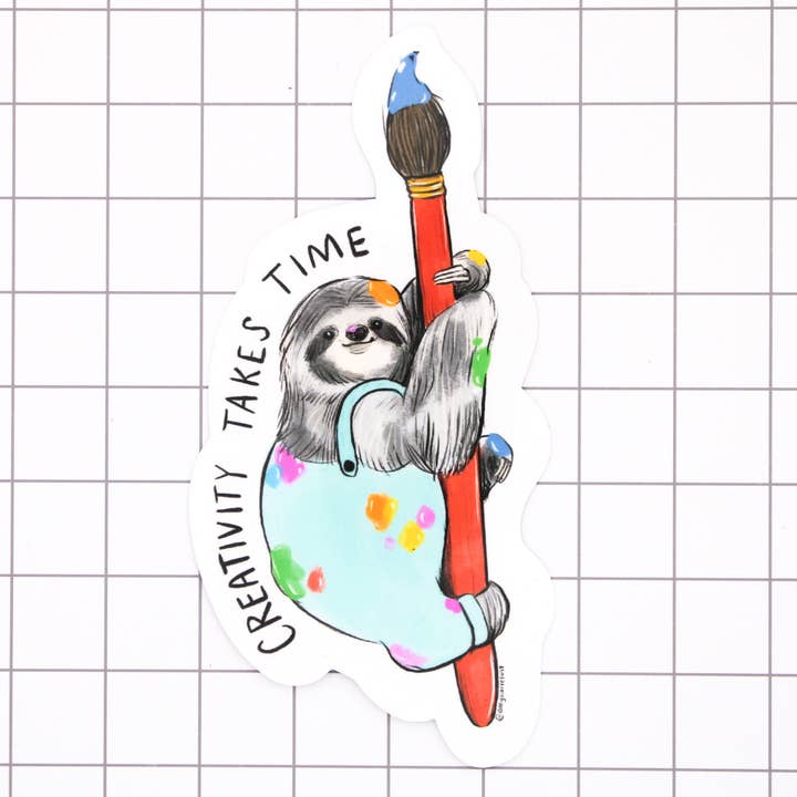 Creative Sloth Vinyl Sticker for wholesale by Amy Hartelust Art and Illustration