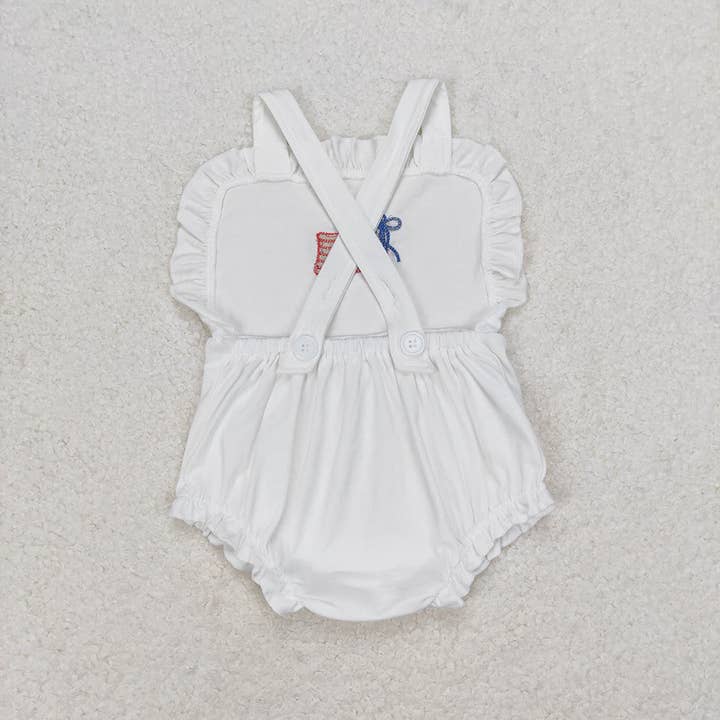 Aier Wholesale - Wholesale Bodysuit (Non-Footed) - Baby - Baby Infant Girls Ruffle White Flag 4th of July Rompers