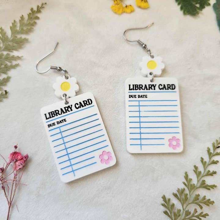 Fallen Pine Studio - Wholesale Dangle Earrings - Vintage Library Cards