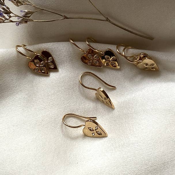 TIANA HEART EARRING, gold plated & zircon (BOPR12) for wholesale by Sophie Deschamps Bijoux