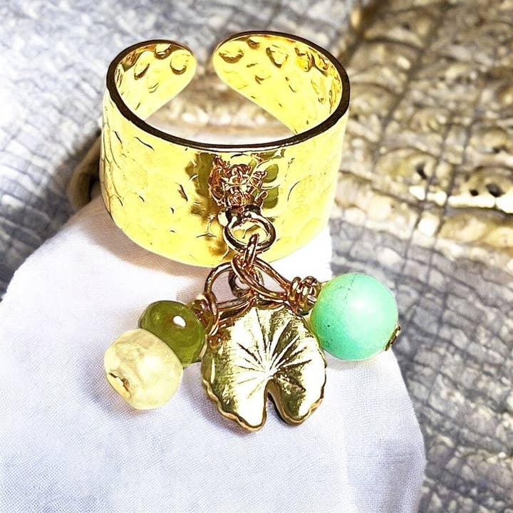 "JULIETTE" ring forgyldt med Angelit, Månesten og Turmalin for engroshandel hos TOURMALYN