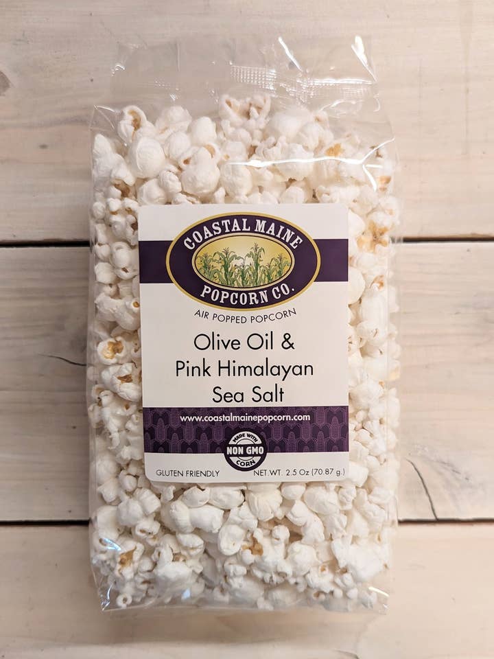 Olive Oil & Pink Himalayan Sea Salt Popcorn (Savory) for wholesale by Coastal Maine Popcorn Co.