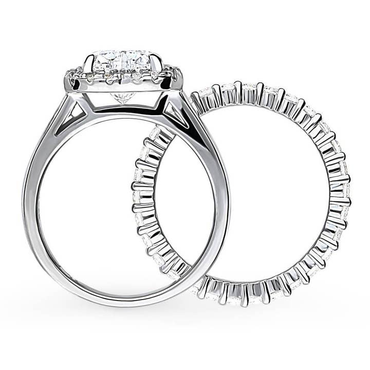 BERRICLE - Wholesale Engagement Ring - BERRICLE Silver Halo Heart CZ Wedding Engagement Ring Set