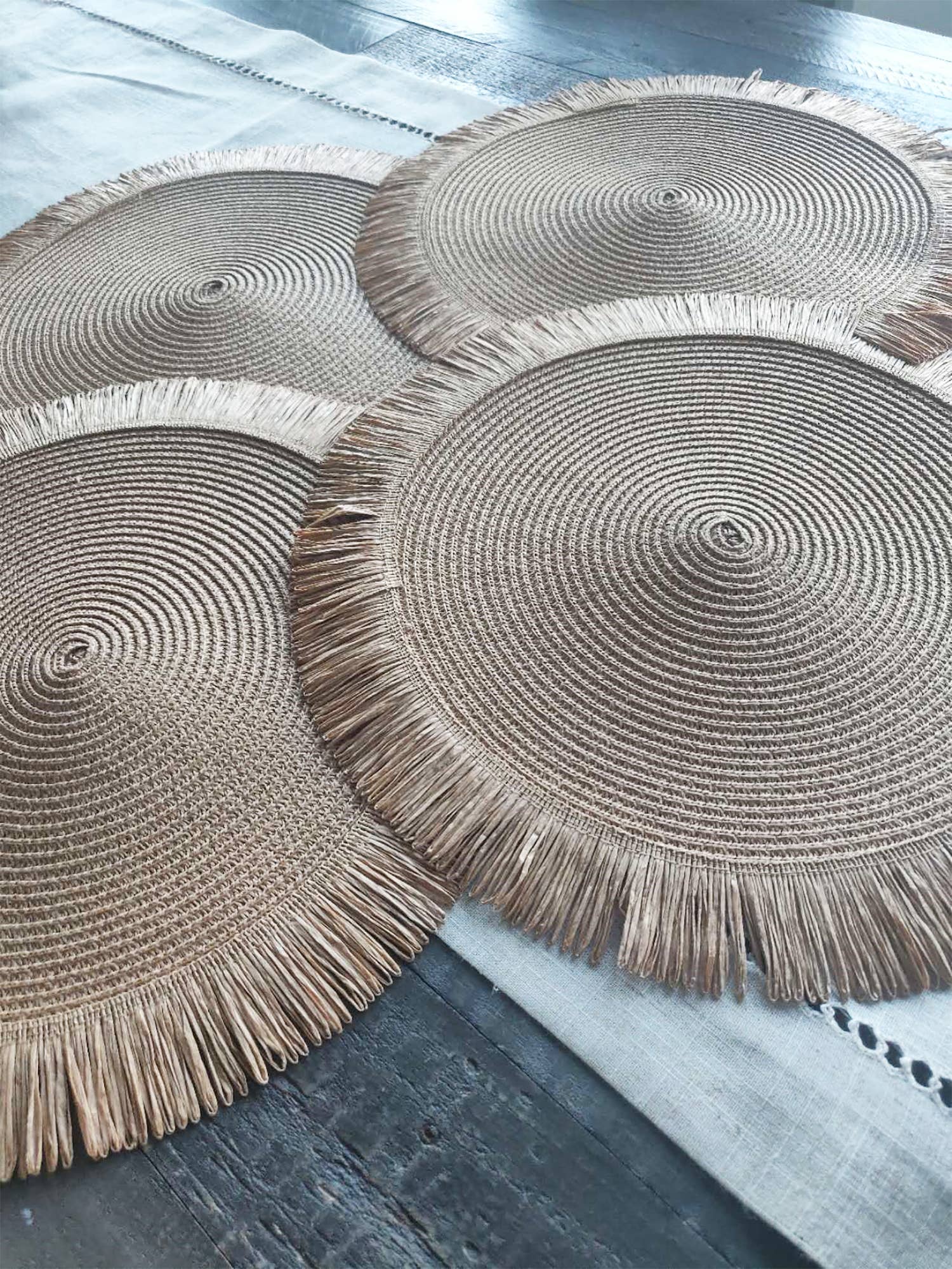 Fennco Styles - Wholesale Placemat - Handwoven Fringe Boho 15" Round Placemat21