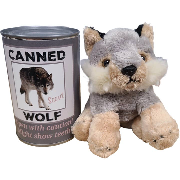 Canned Gifts – wholesale Stuffed/plush toy – Kids & baby – Scout the Canned Wolf - Stuffed Animal Plush w/Funny Jokes