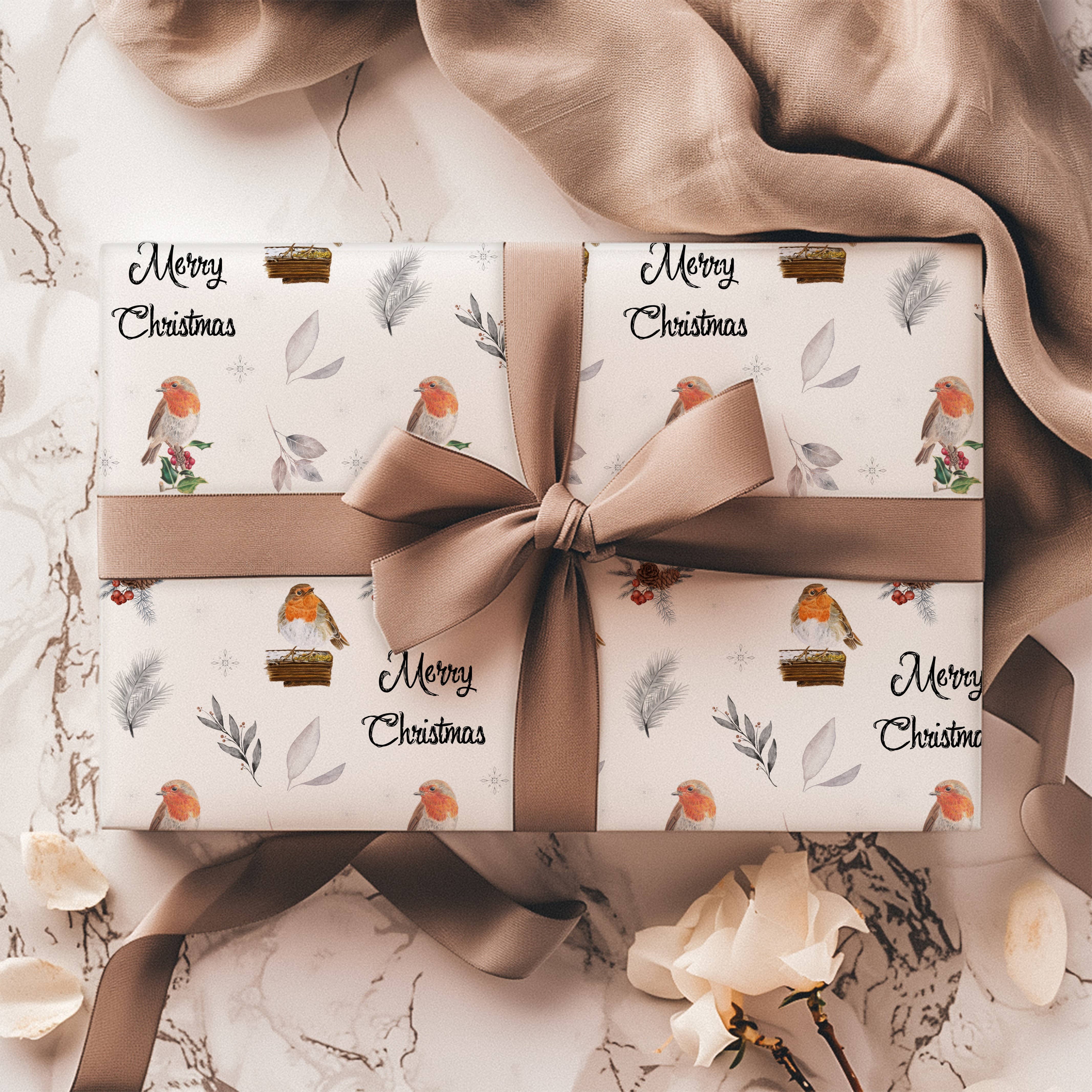 Gemini's Fine Art Studio – Großhandel Geschenkpapierrolle – Weihnachtliches Rotkehlchen-Geschenkpapier | Geschenkverpackung | Xmas1