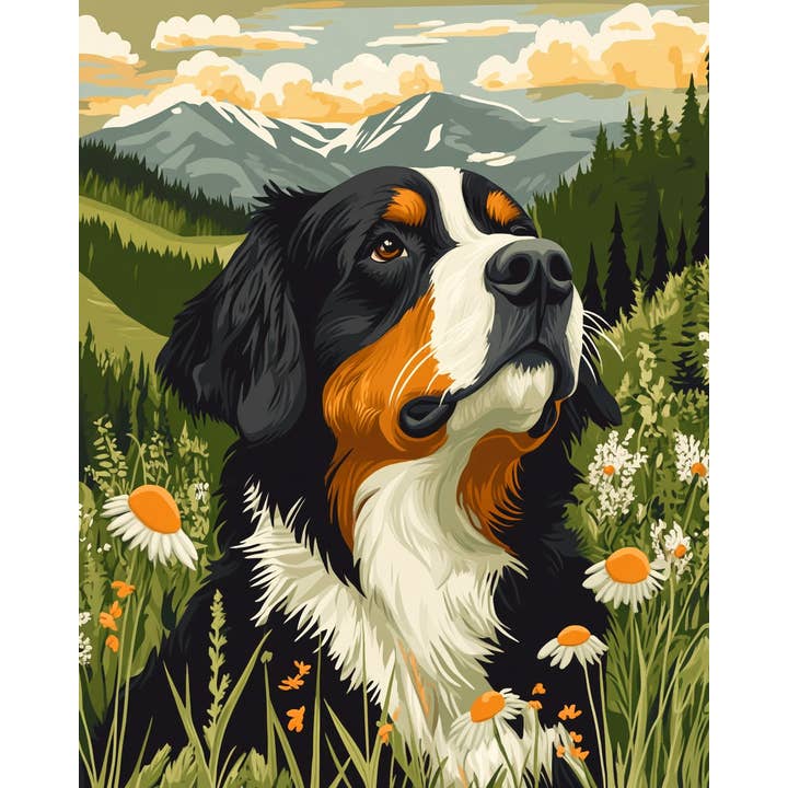 Mowbi - Wholesale Art Print - Alpine Bernese Mountain Dog - Pet Dog Still Life Wall Art Prints – 8″x10″ Artwork for 11″x14″ Frame