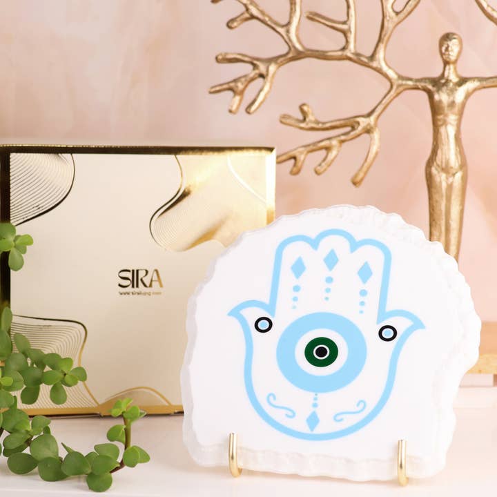 Plaque de protection des mains en pierre Hamsa pour la vente par Sira Living LLC