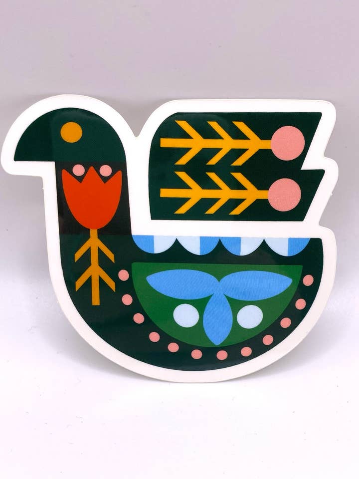 Glossy Folkie Pigeon Vinyl Sticker for wholesale by mightypigeon