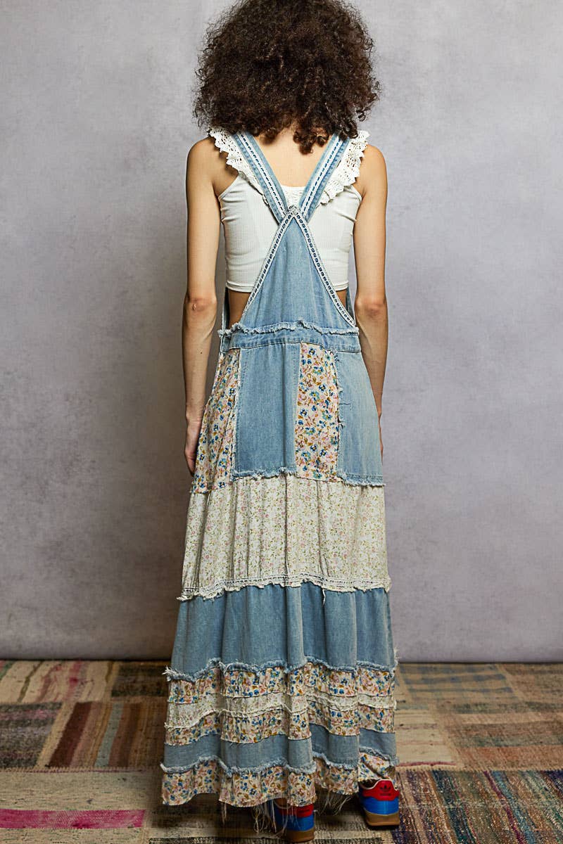 Pol Clothing - Wholesale Dress - Women's - Vintage Washed Front Pocket Floral Contrast Dress17