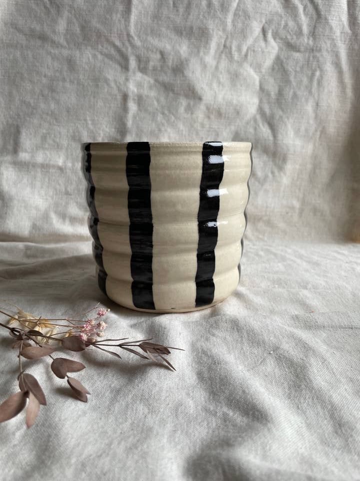 Stripe Large Bubble ceramic planter for wholesale by Charlotte Manser Ceramics