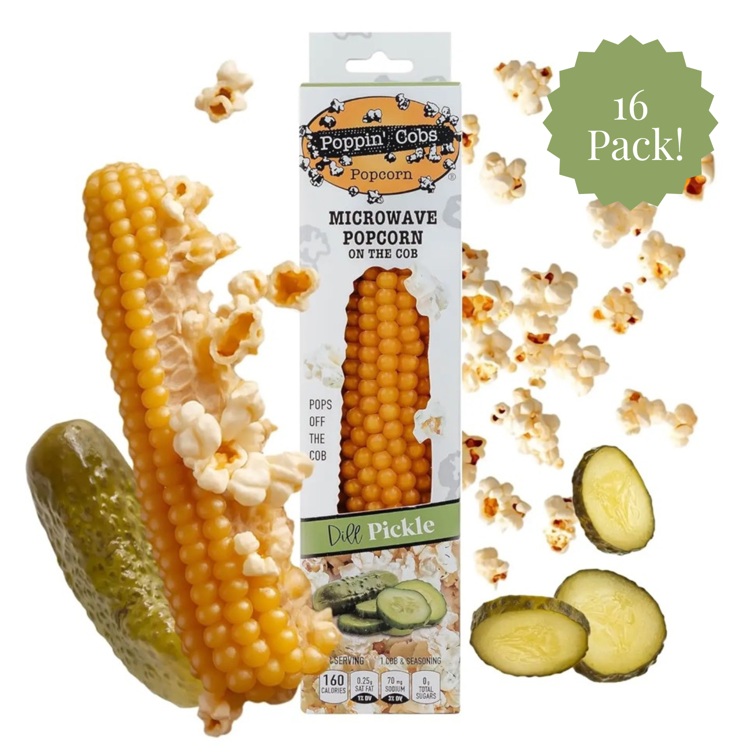 Poppin' Cobs Popcorn - Wholesale Popcorn - Popcorn on the Cob with Dill Pickle Seasoning0