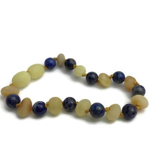 Baltic Essentials - Wholesale Earrings - Kids - ADHD Raw Milk Lapis Lazuli Baltic Amber Teething Bracelet for Baby Toddler 5.5 Inch4