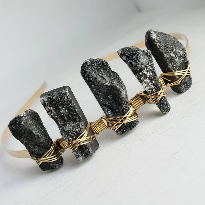 Ædelsten Tiara/Krone - Sort Druzy Agate for engroshandel hos Divine Dragon Designs