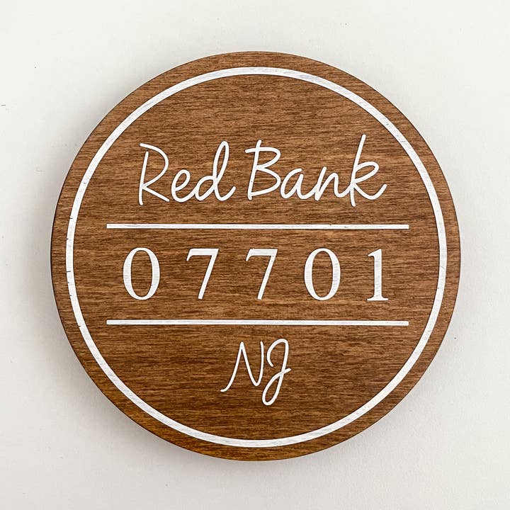 City, State, Zip Code Coaster | Wooden Coaster Cork Bottom for wholesale by Hometown Hello