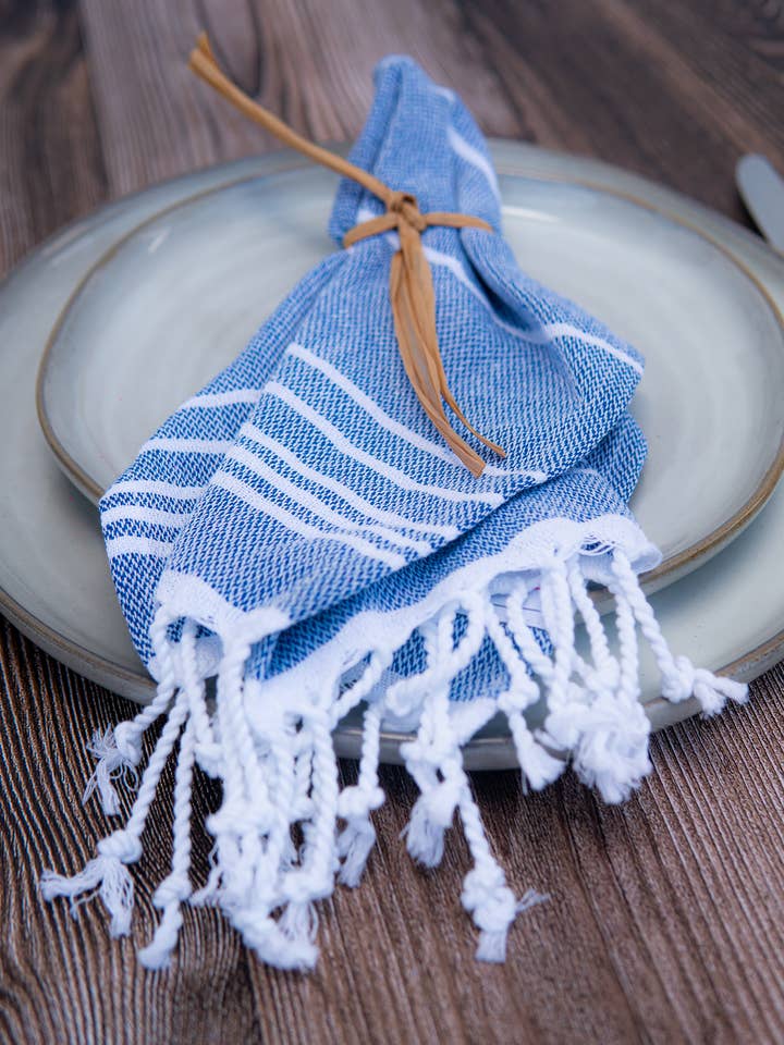 TURKISH COTTON NAPKIN: BLUE + WHITE STRIPE for wholesale by THE RILEY/LAND COLLECTION