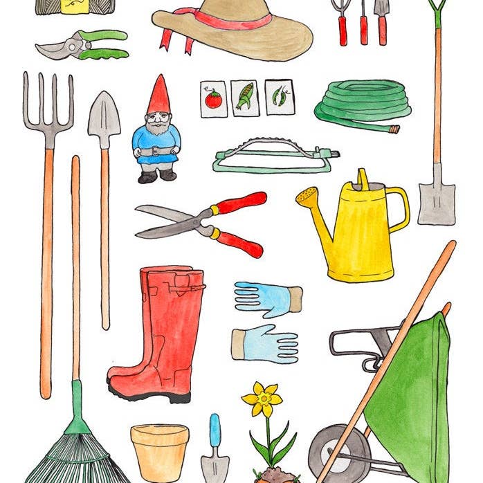 Stampa attrezzatura da giardinaggio per la vendita all'ingrosso da parte di Jodi Lynn's Emporium of Doodles