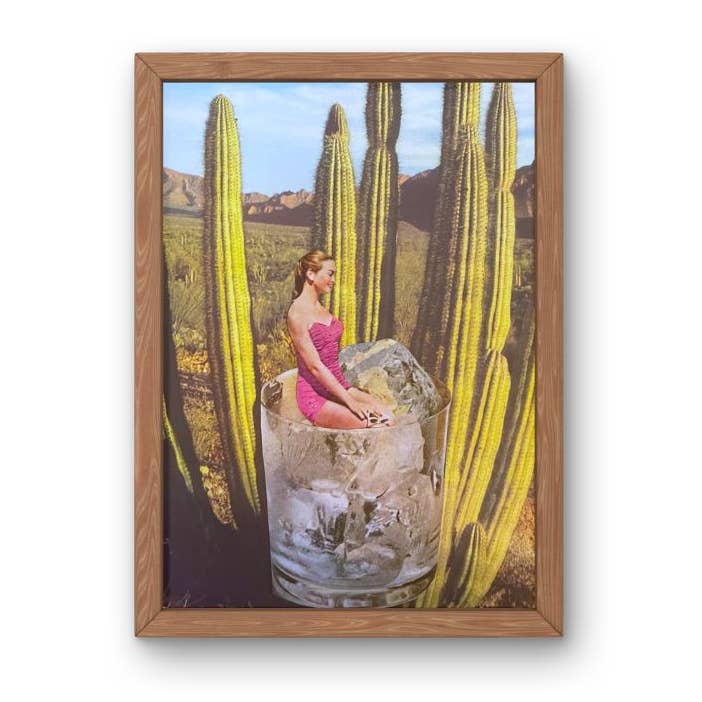 Collage d'art vintage sur cactus, imprimé Desert Palm Springs pour la vente par Lady Kady Art