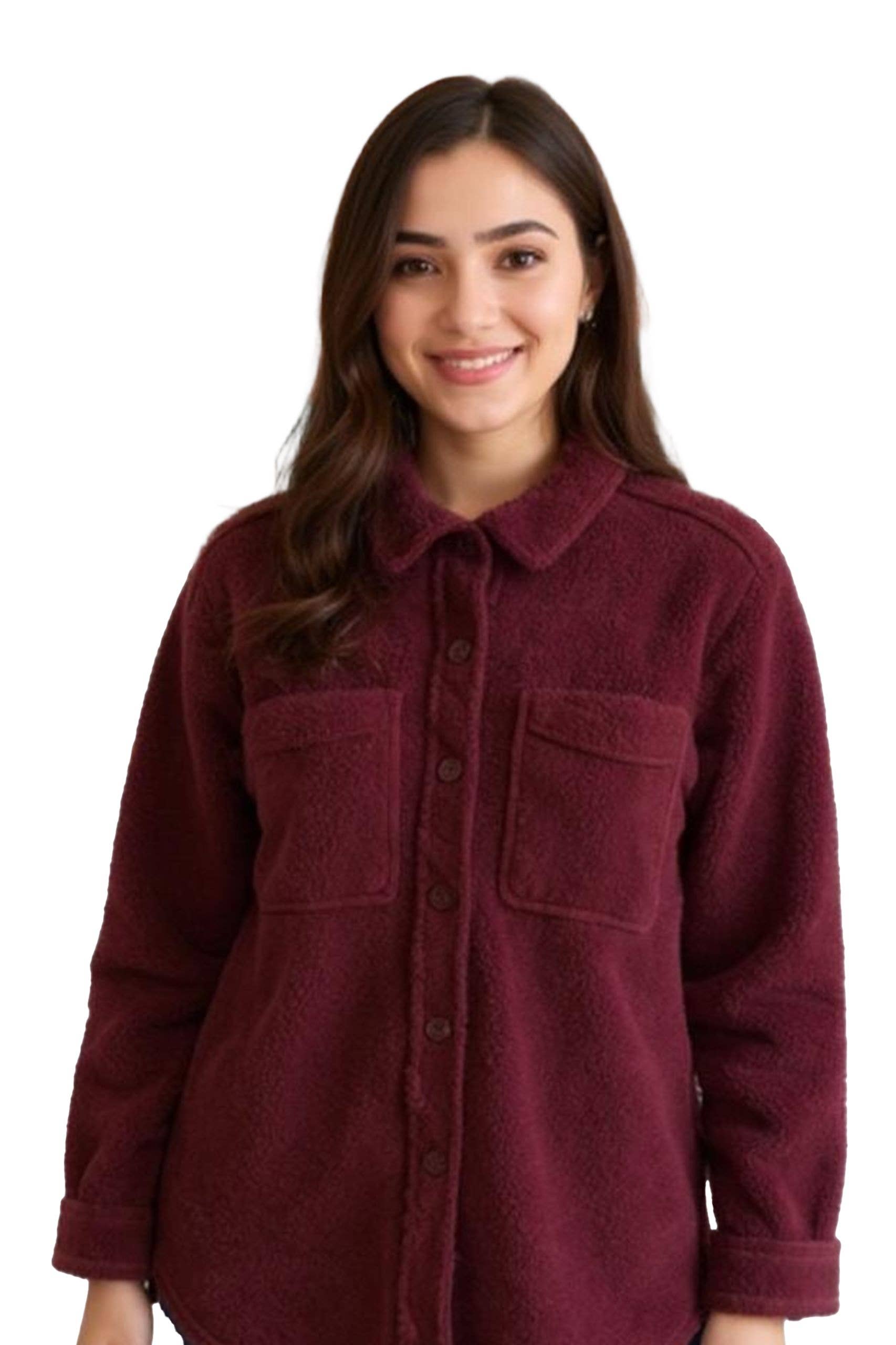 Good Stuff Apparel – Engroshandel Jakke - Dame – Langærmet Teddy Sherpa Shacket med lomme til kvinder0