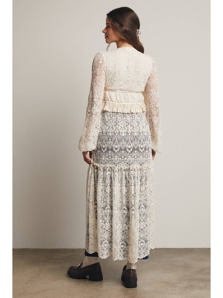 Forte - Wholesale Kimono - Women's - Lace Ruffle Maxi Duster FJ000312