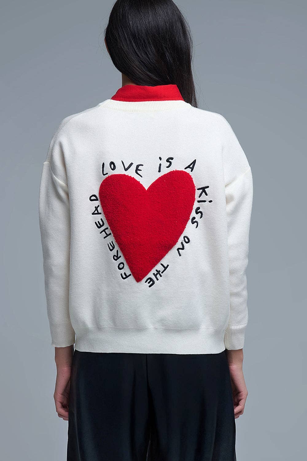 Embroidered Heart knitted Sweatshirt With Text in Cream for wholesale on Faire1