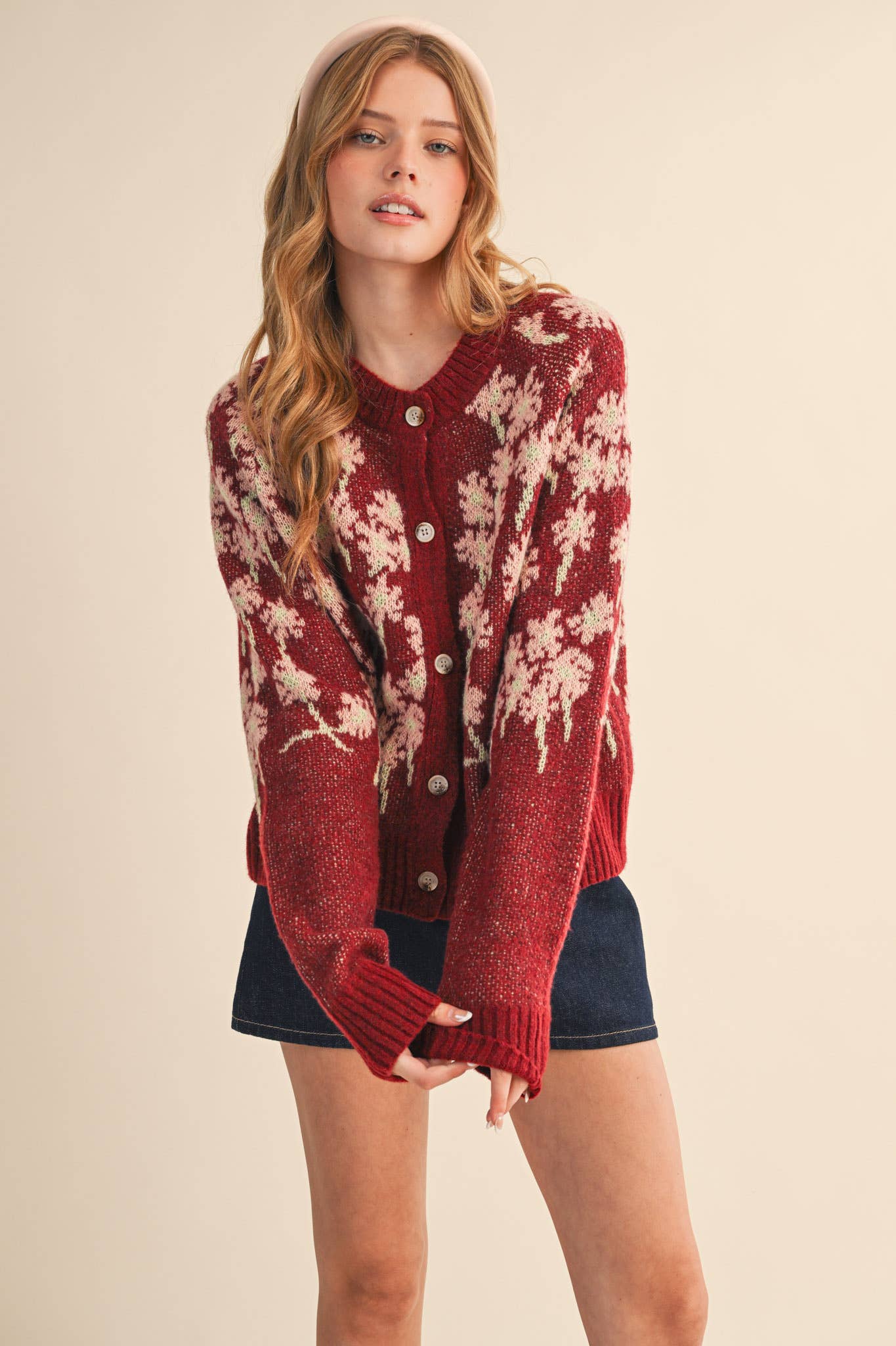 &MERCI - Wholesale Cardigan - Women's - FLORAL KNIT BUTTON DOWN SWEATER CARDIGAN MSW112383