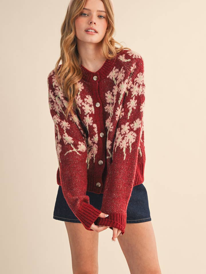 &MERCI - Wholesale Cardigan - Women's - FLORAL KNIT BUTTON DOWN SWEATER CARDIGAN MSW1123852