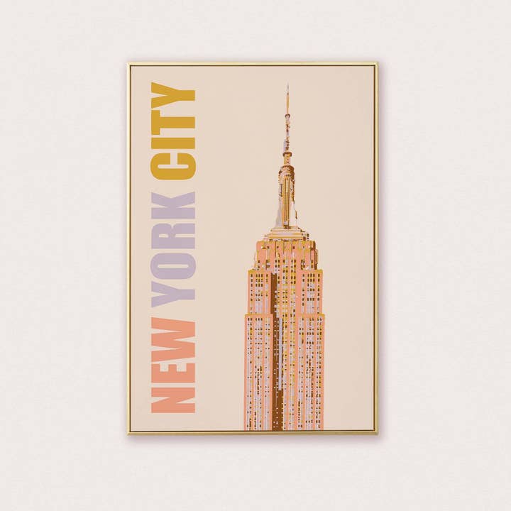 Newpencilbox Art - Venta al por mayor Ilustración - Impresión artística del Empire State de la ciudad de Nueva York, tipografía en colores pastel suaves