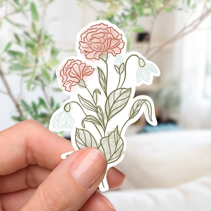 Couch McDoodles - Wholesale Sticker - January Birth Flower Sticker0