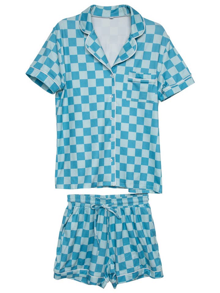 Teal Checker Wholesale Pajama Loungewear for wholesale on Faire