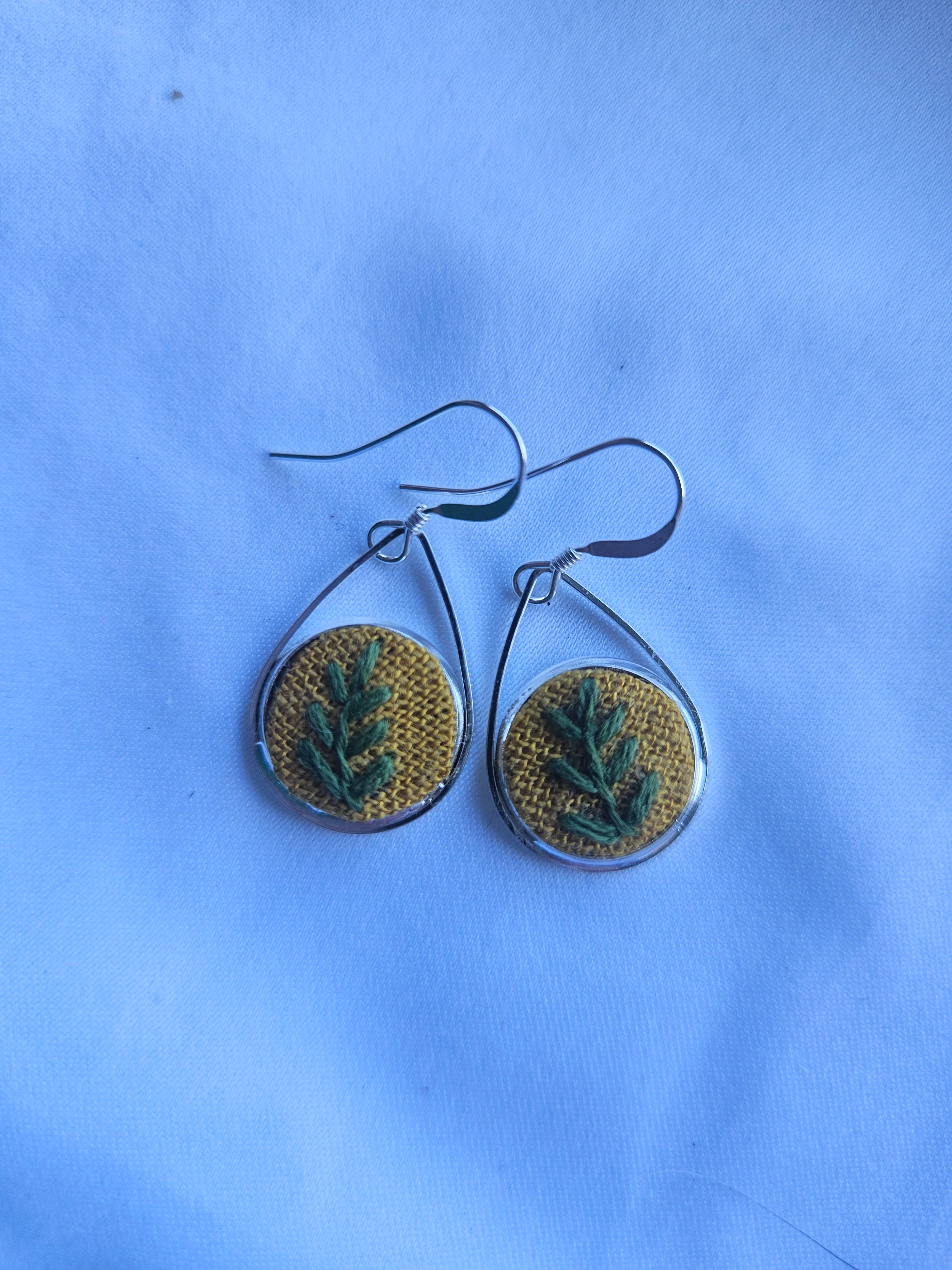 Biobroidery - Wholesale Dangle Earrings - Fern leaf embroidery sterling earwire earrings