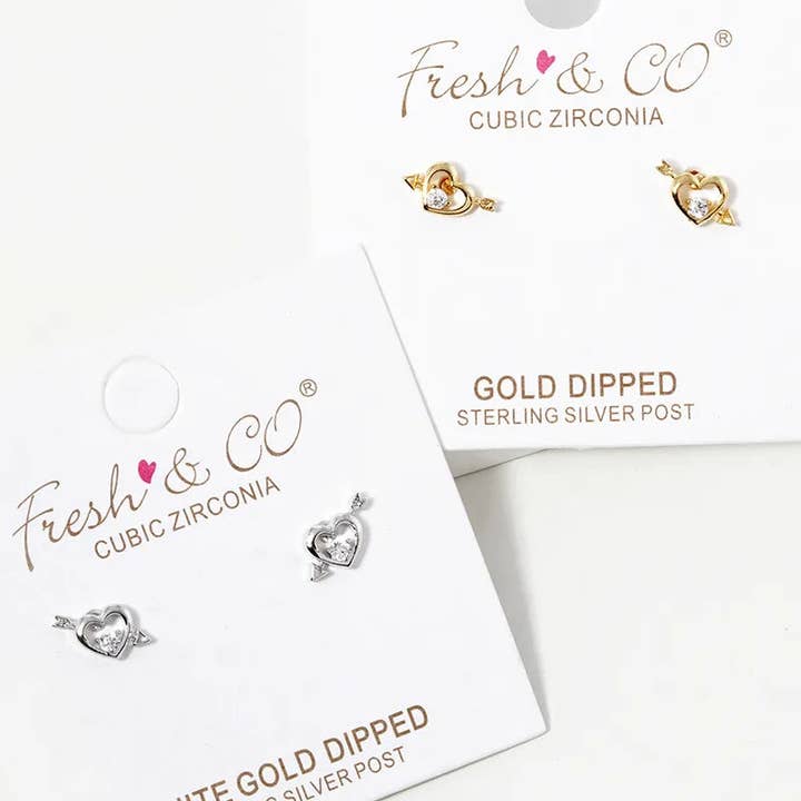 Wild Honey - Wholesale Stud/Post Earrings - White Gold Dipped CZ Cupids Heart Stud Earrings