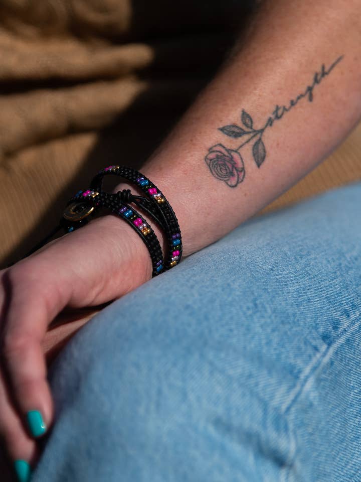 Black Leather Triple Wrap Bracelet with Colourful Beads for wholesale by Hazel Earth Design