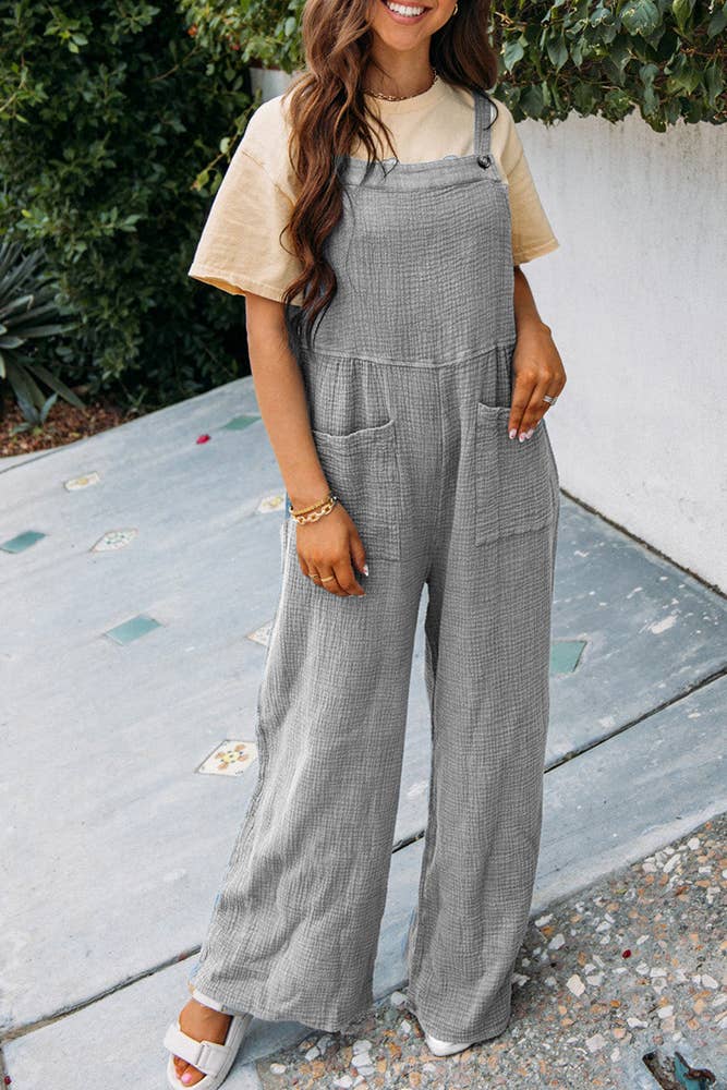 UNISHE - Wholesale Jumpsuit - Women's - Plain Texture Wide Leg Cami Jumpsuit CY0776