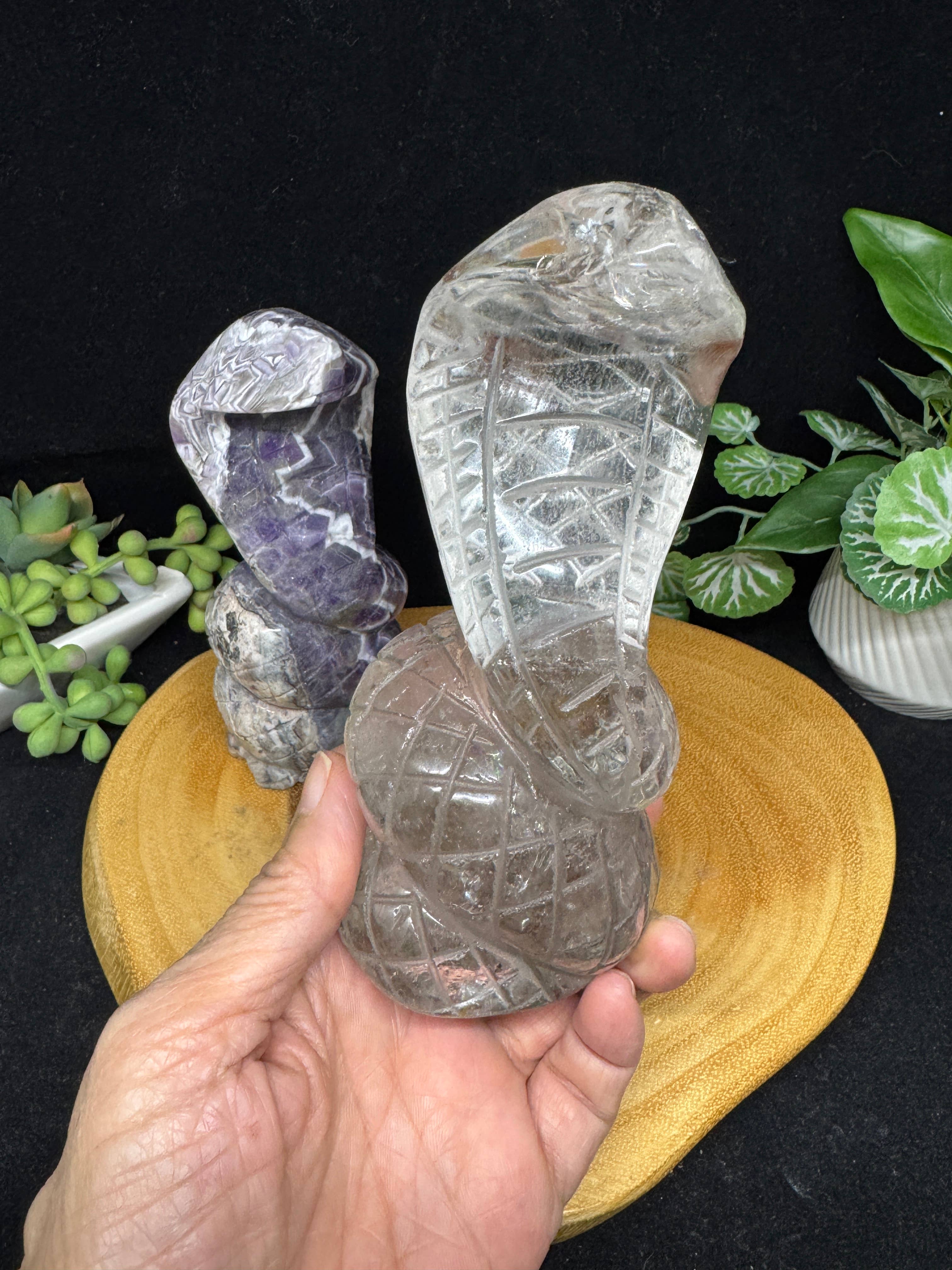 The 7 Directions - Wholesale Spiritual Stone/Crystal - 2 pc Snake Cobra bundle amethyst lodolite G7899