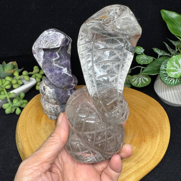 The 7 Directions - Wholesale Spiritual Stone/Crystal - 2 pc Snake Cobra bundle amethyst lodolite G7899