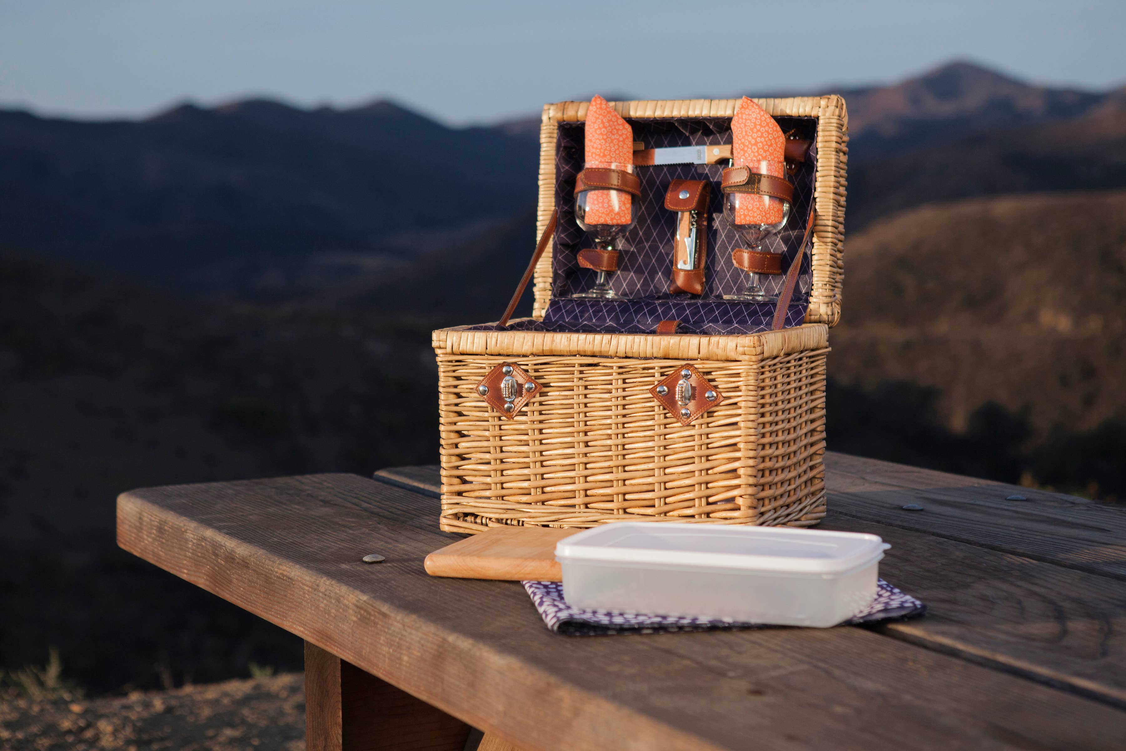 Adeline Collection Deep Purple with Coral Pattern Napa Wine & Cheese Picnic Basket for wholesale on Faire1