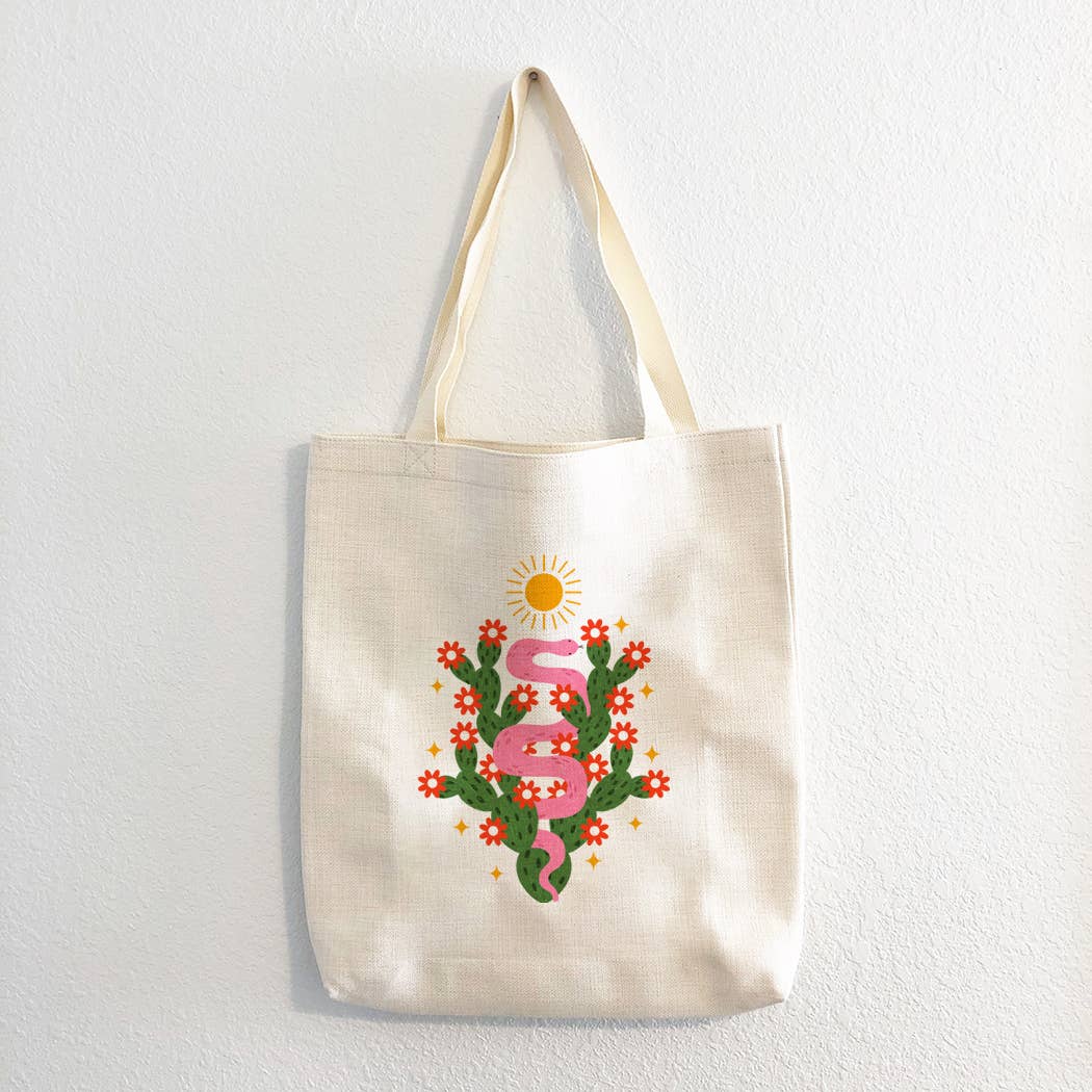 Tote Bag - Snake and Cactus (Double-sided) for wholesale by Squidly Designs