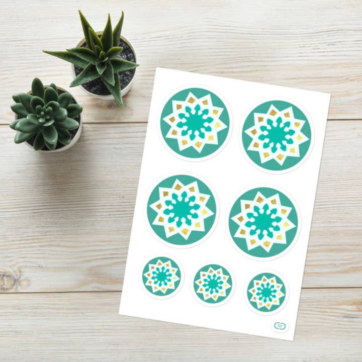 Sticker sheet - Geometric Arabesque Pattern in Mint and Gold for wholesale by The Shamal