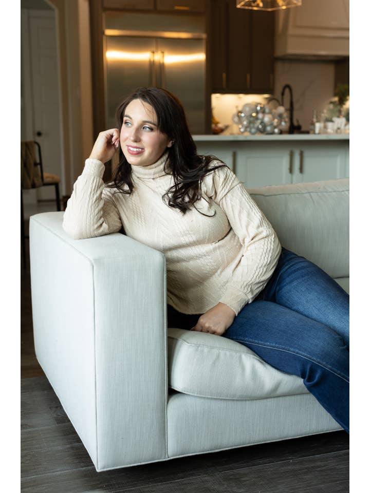 Beige Turtle Neck Knit Sweater for wholesale on Faire