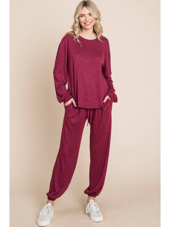 Emerald Collection - Wholesale Lounge Set - Women's - ETK-8317-PL Cozy and Soft Hacci Brush Lounge Set