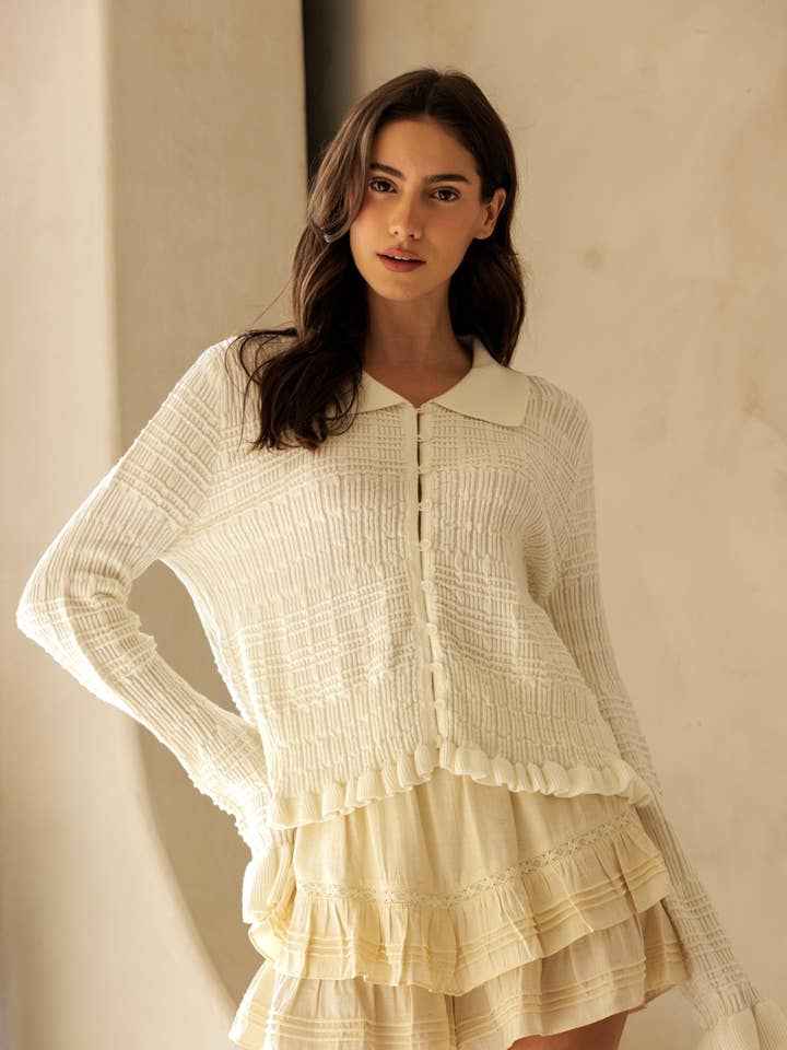 JT10109 - TEXTURED RUFFLE CARDIGAN for wholesale by STORIA