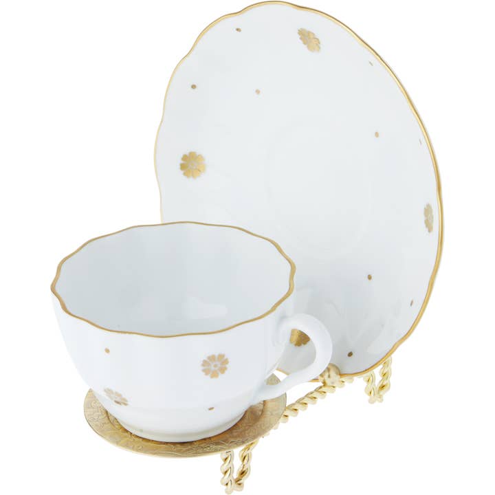 Bard's - Wholesale Decorative Tabletop Object - Bard's Ornate Gold Cup & Saucer Stand, 3" H x 2.75" W x 4" D6