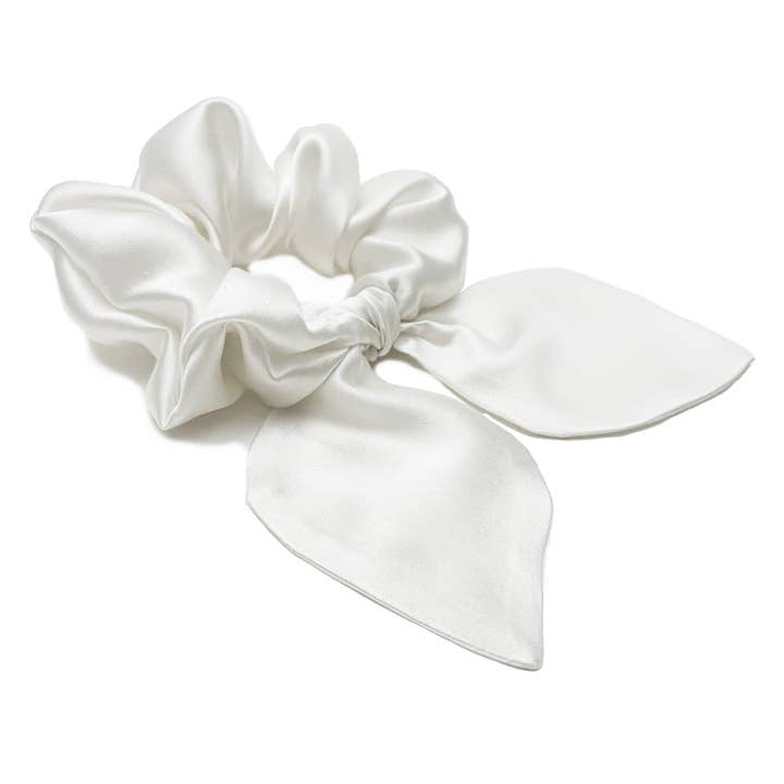 Pearl Silk Bow Scrunchie for wholesale by Krystell Barraza
