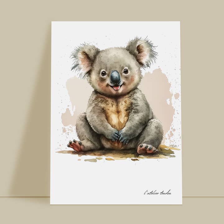 Décoration murale chambre bébé koala - Thème animaux réaliste aquarel pour la vente par L'atelier Toudou