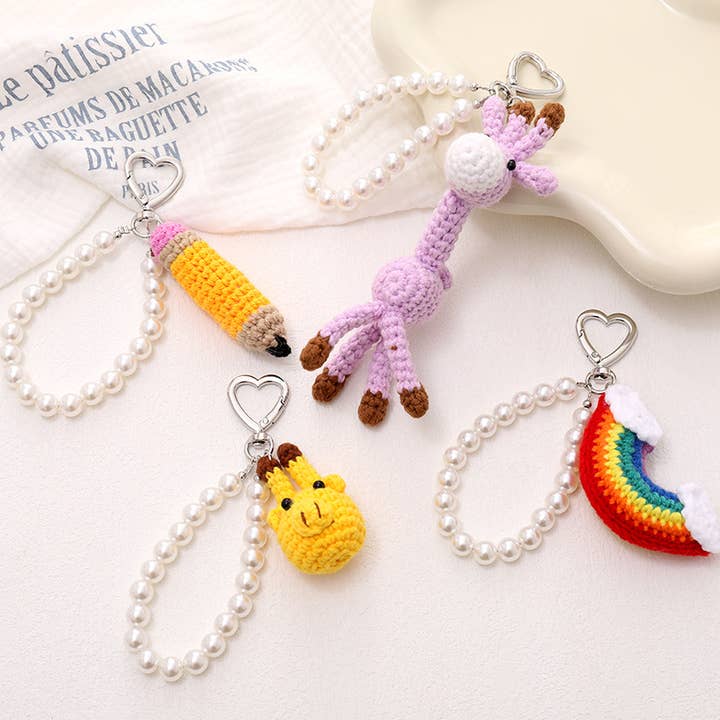 Cute Plush Crochet Giraffe Rainbow Bag Pendant Keychain for wholesale by MKS America