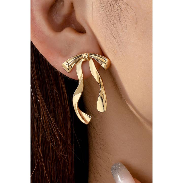 As shown Valentine Bow Knot Plated Alloy Stud Earrings for wholesale on Faire