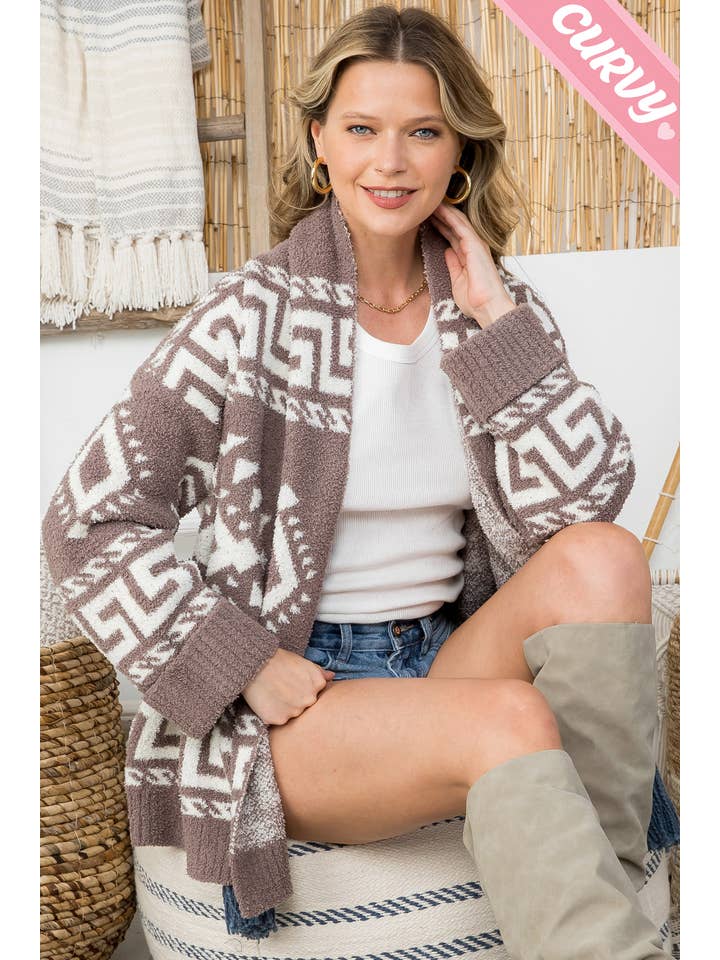 Sweet Lovely by Jen - Wholesale Cardigan - Women's - PLUS SIZE AZTEC PRINT SUPER SOFT COZY SWEATER KNIT CARDIGAN31